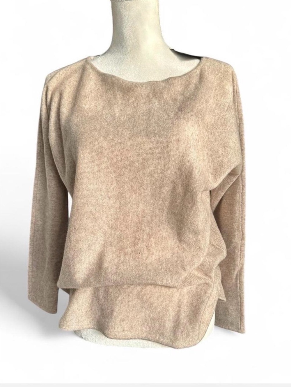 Cashmere Scoop Neck Sweater in Oatmeal, relaxed/oversized fit.